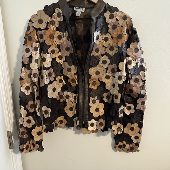 Natto Genuine Leather Floral Jacket size Large - Picture 1 of 7
